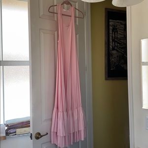 EUG fashion long pink dress with ruffles